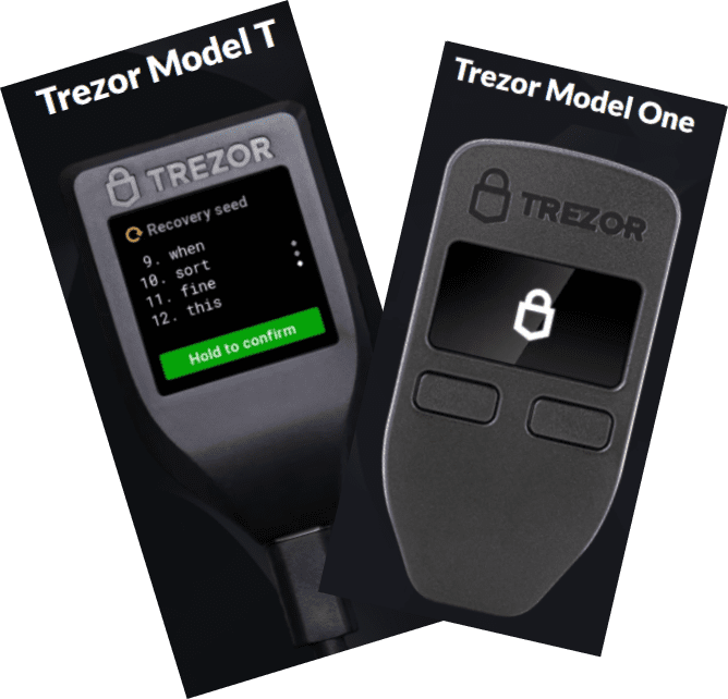 Аппаратный кошелек Trezor One и кошелек Trezor Model T. Изображения с сайта компании