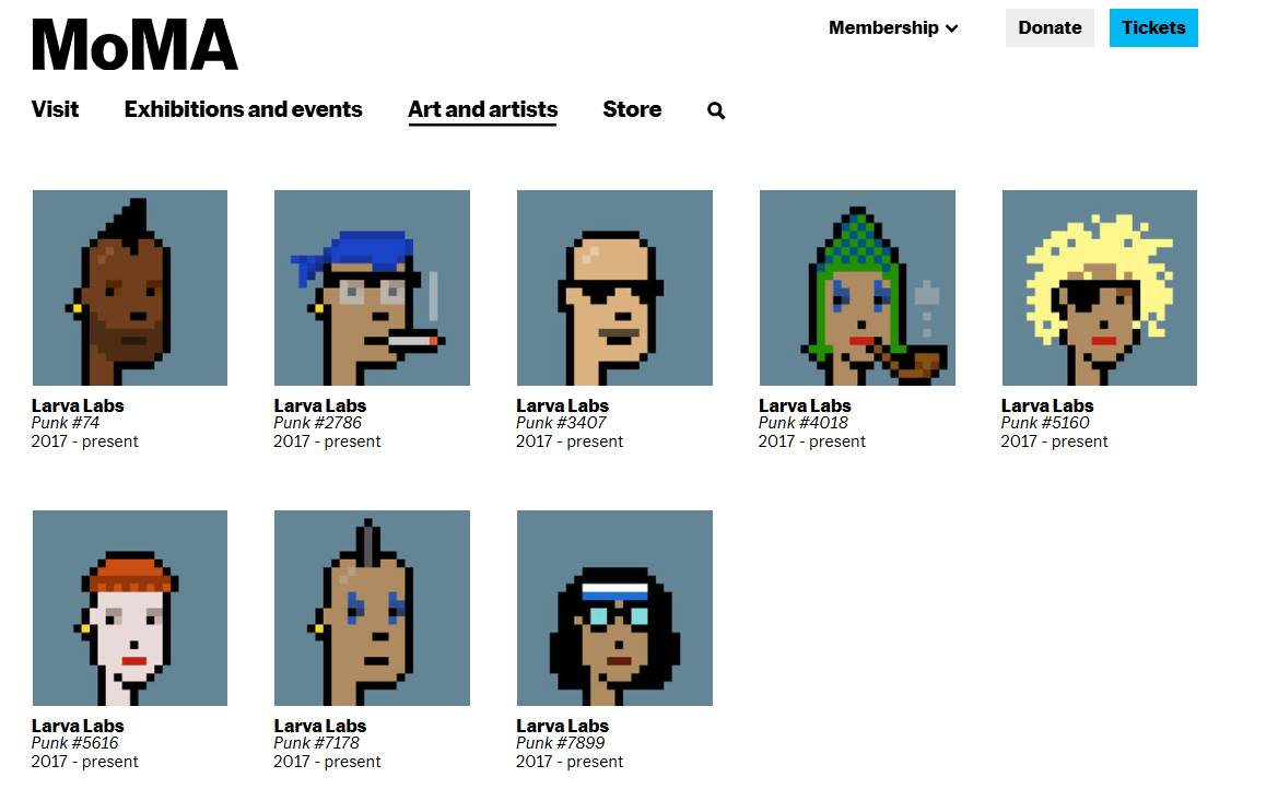 CryptoPunks под номерами 74, 2786, 3407, 4018, 5160, 5616, 7178 и 7899